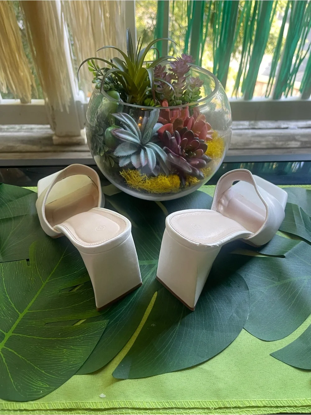 White Open-Toe Slide Heels - Women's Fashion Mules